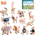 12PCS Bendable Wooden Animal Toys Set - Posable Safari & Farm Figures