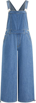 CIDER Overalls for Women Denim Leopard Pocket Buckle Up Wide Leg any