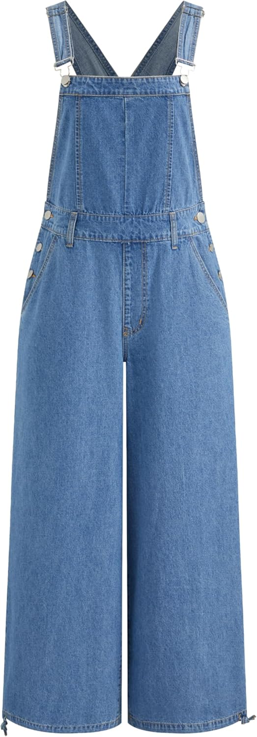 CIDER Denim Leopard Pocket Buckle Up Wide Leg Jumpsuit Review