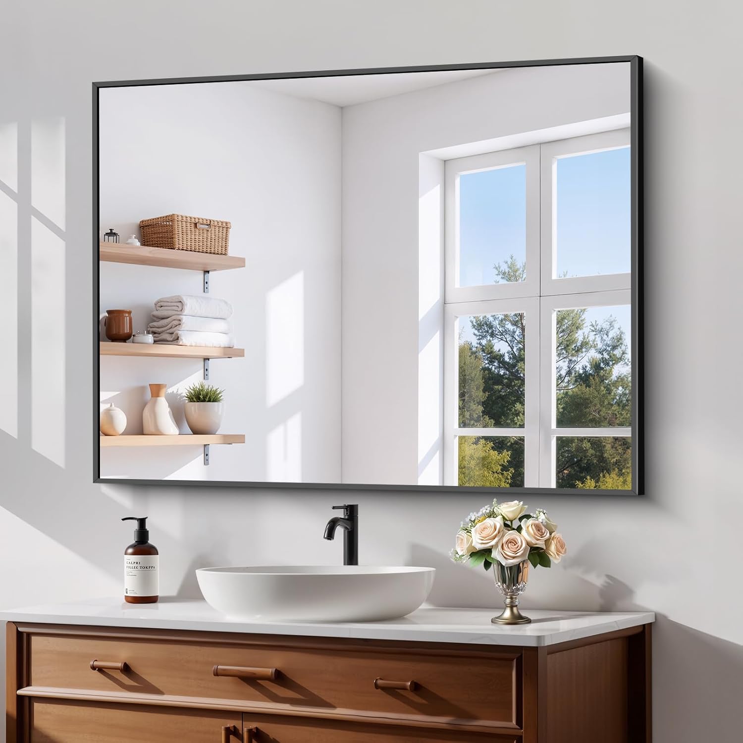 Koonmi Black Framed Bathroom Mirror - Shatterproof 30x40 in