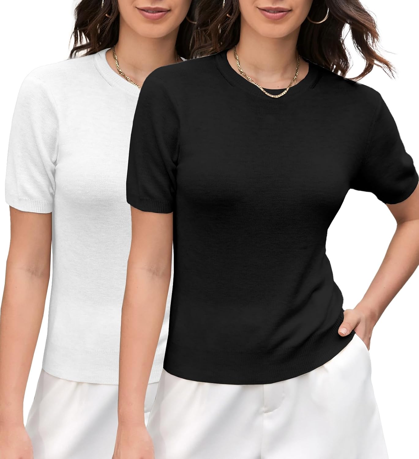 DAIMIDY Women's Short Sleeve Crew Neck Sweater for Summer Style