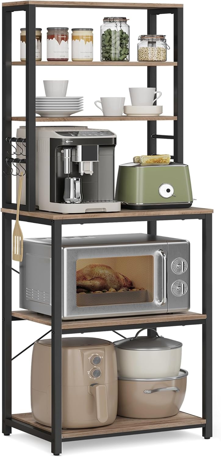 Industrial Kitchen Rack with Storage & Hooks