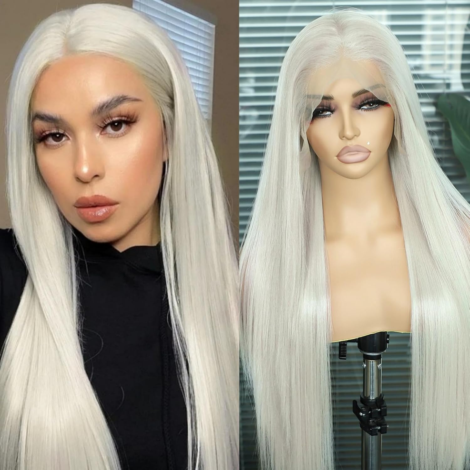 Platinum Blonde Lace Front Wigs for Women - 26in Long Straight Hair
