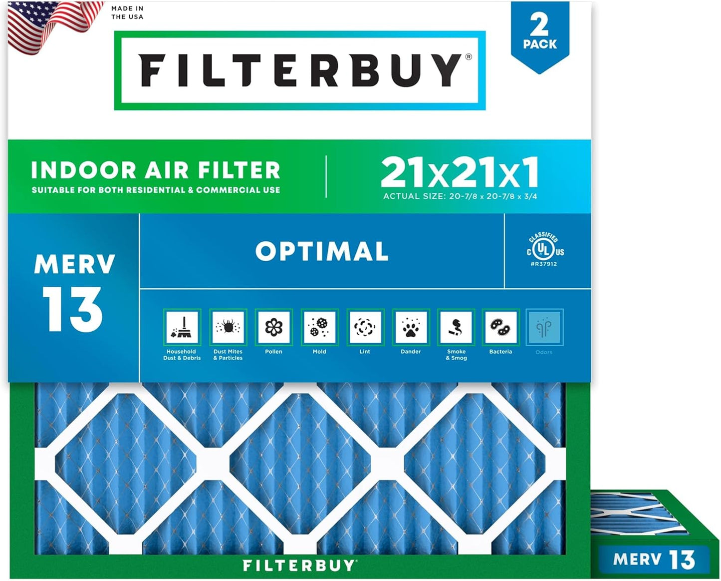 Filterbuy 21x21x1 Air Filter MERV 13 for Optimal Air Quality