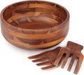 Acacia Wood Salad Bowl Set with Wooden Hands - Large 11in Bowl