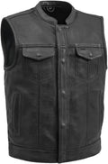 Sharp Shooter Men's Motorcycle Leather Vest - Classic Black Banded