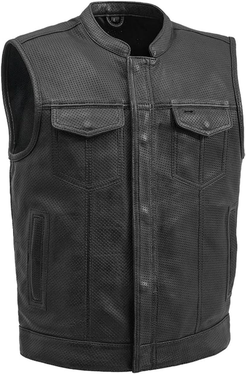 Sharp Shooter Men's Motorcycle Leather Vest for Bikers and Riders