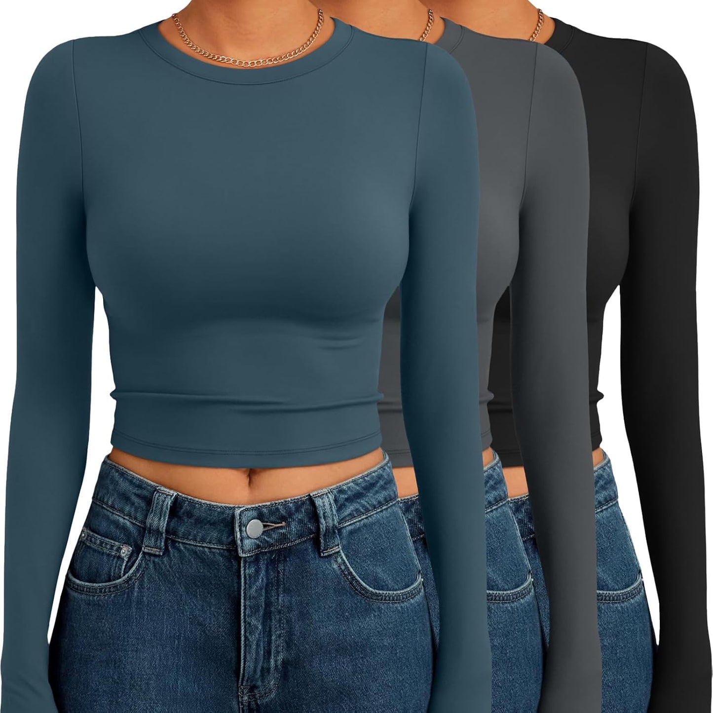 AUTOMET 3 Pack Womens Long Sleeve Crop Tops for Fall Fashion