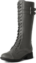 DREAM PAIRS Women's Knee High Pu Riding Combat Boots - Faux Fur Lined