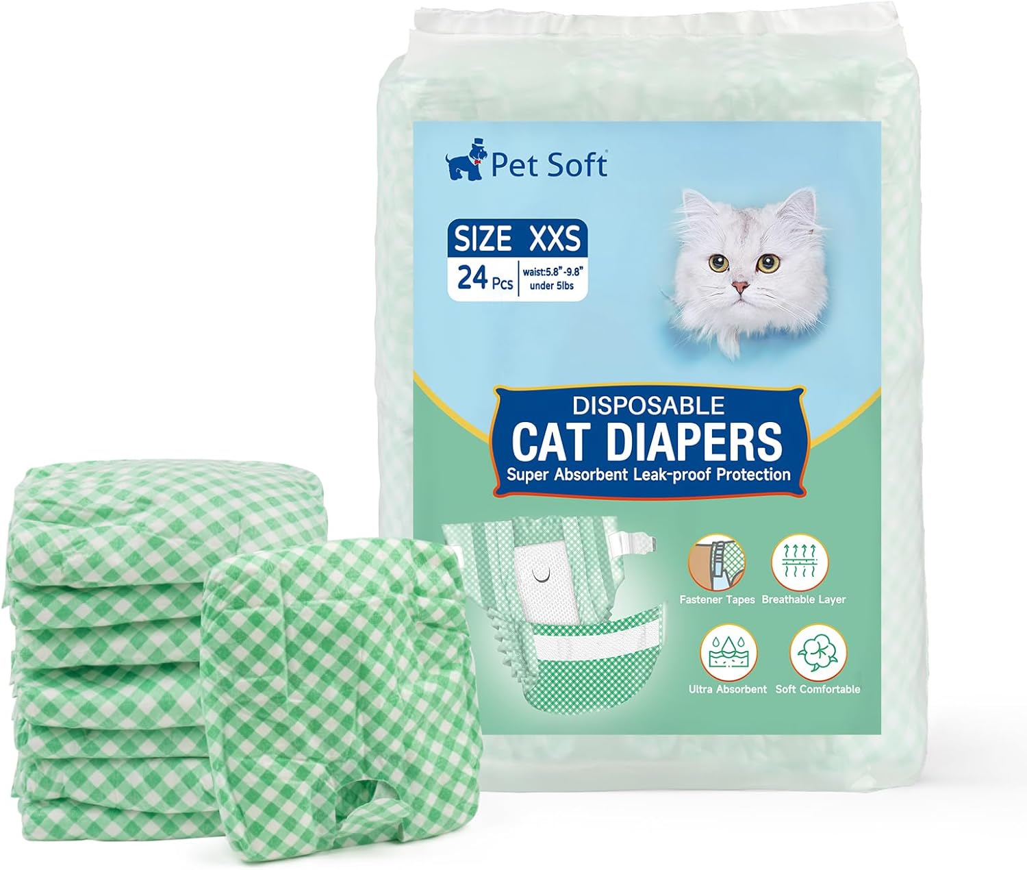 Ultra Absorbent Pet Diapers - 24pcs XXS Green