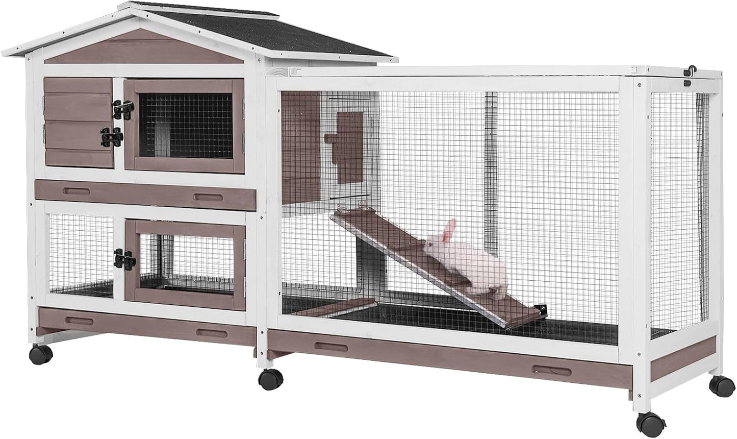 GUTINNEEN Rabbit Hutch with Chew-Resistant Ramp for Pets