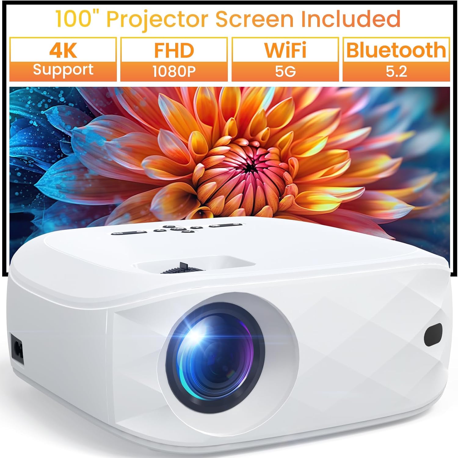 12000L Native 1080P WiFi Projector - One Step Mirroring