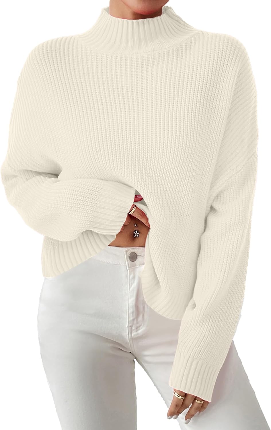 SunnyMelody Womens Cropped Mock Neck Sweater for Fall Style