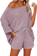 Mafulus Women's 2 Piece Outfits Off Shoulder Knit Top Shorts Set