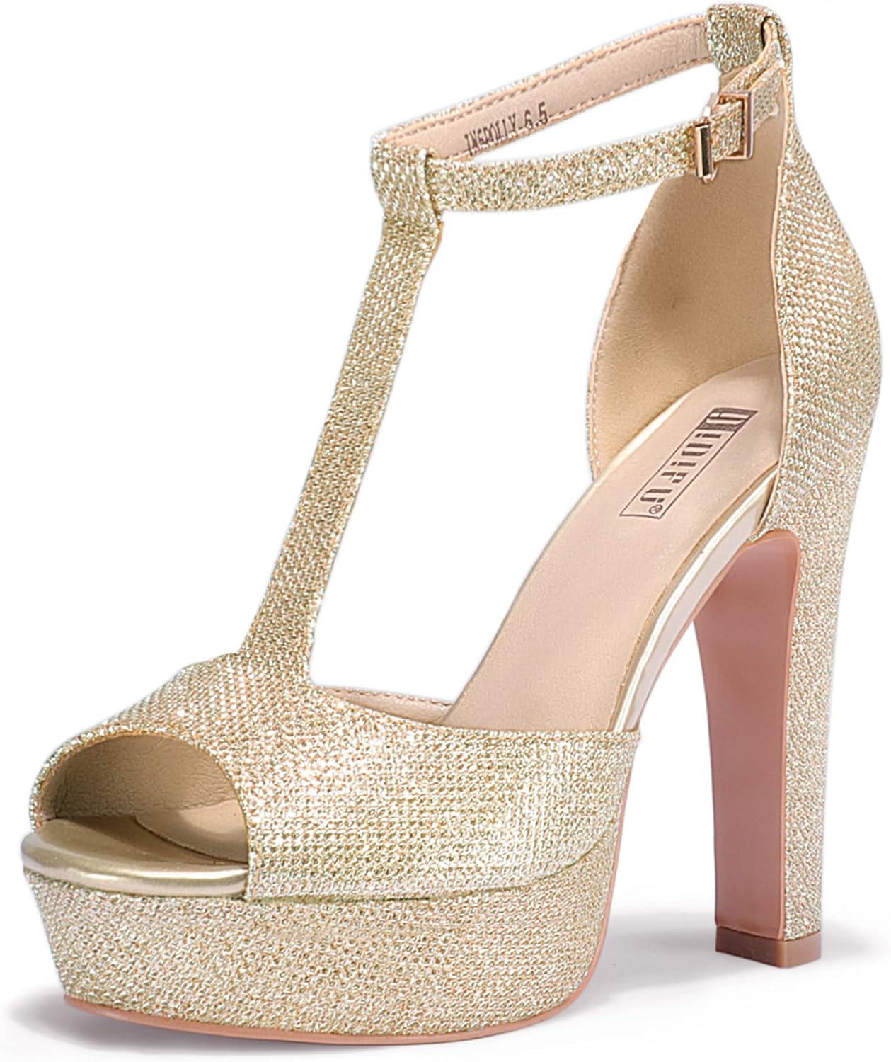 IDIFU Women's Polly Platform Chunky High Heels T-Strap Sandals