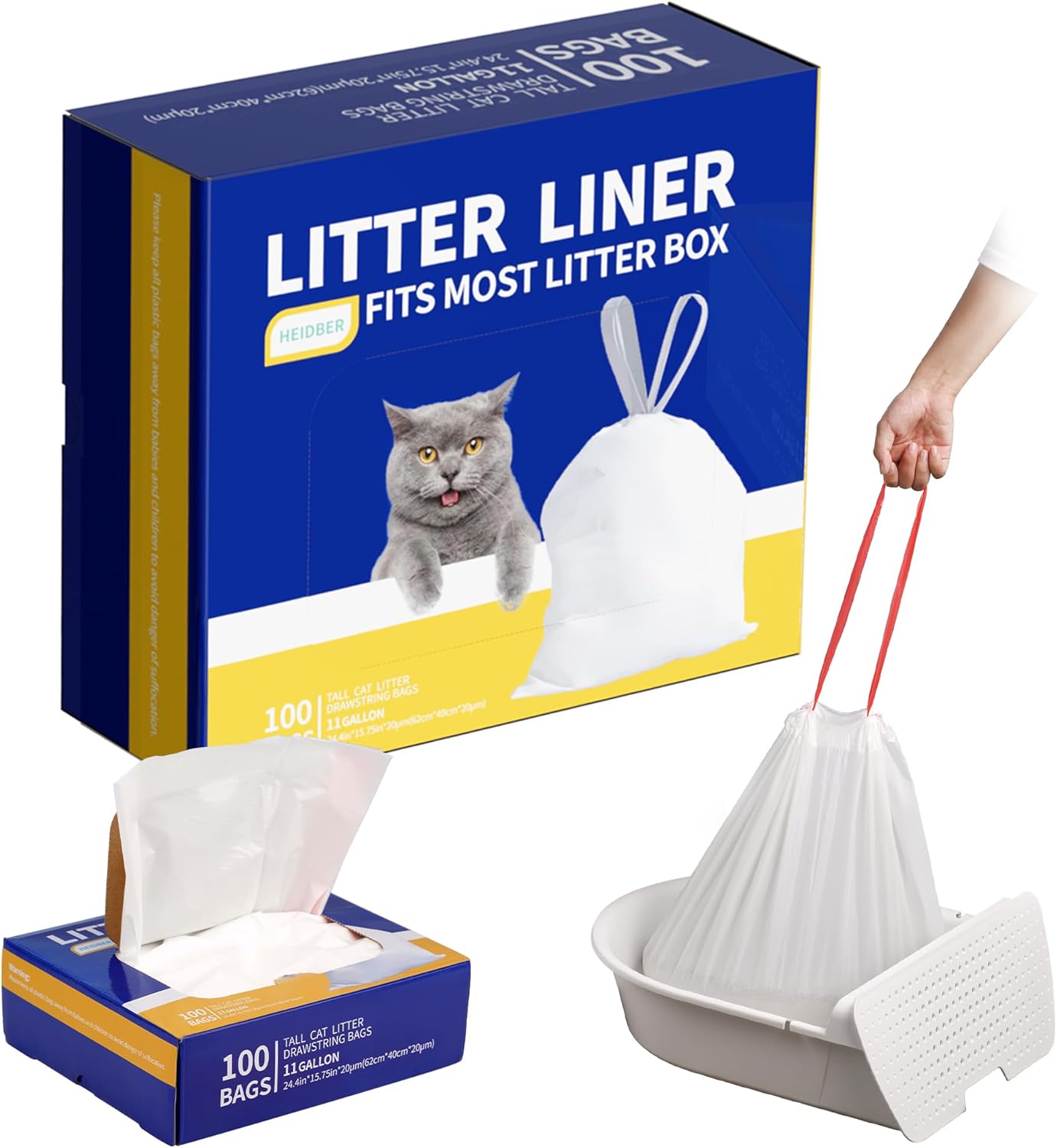 HEIDBER 100-Pack Drawstring Cat Litter Liners