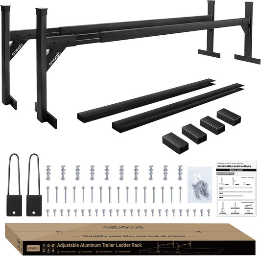 Trailer Ladder Rack Aluminium - Adjustable 5.77ft-8.65ft Black