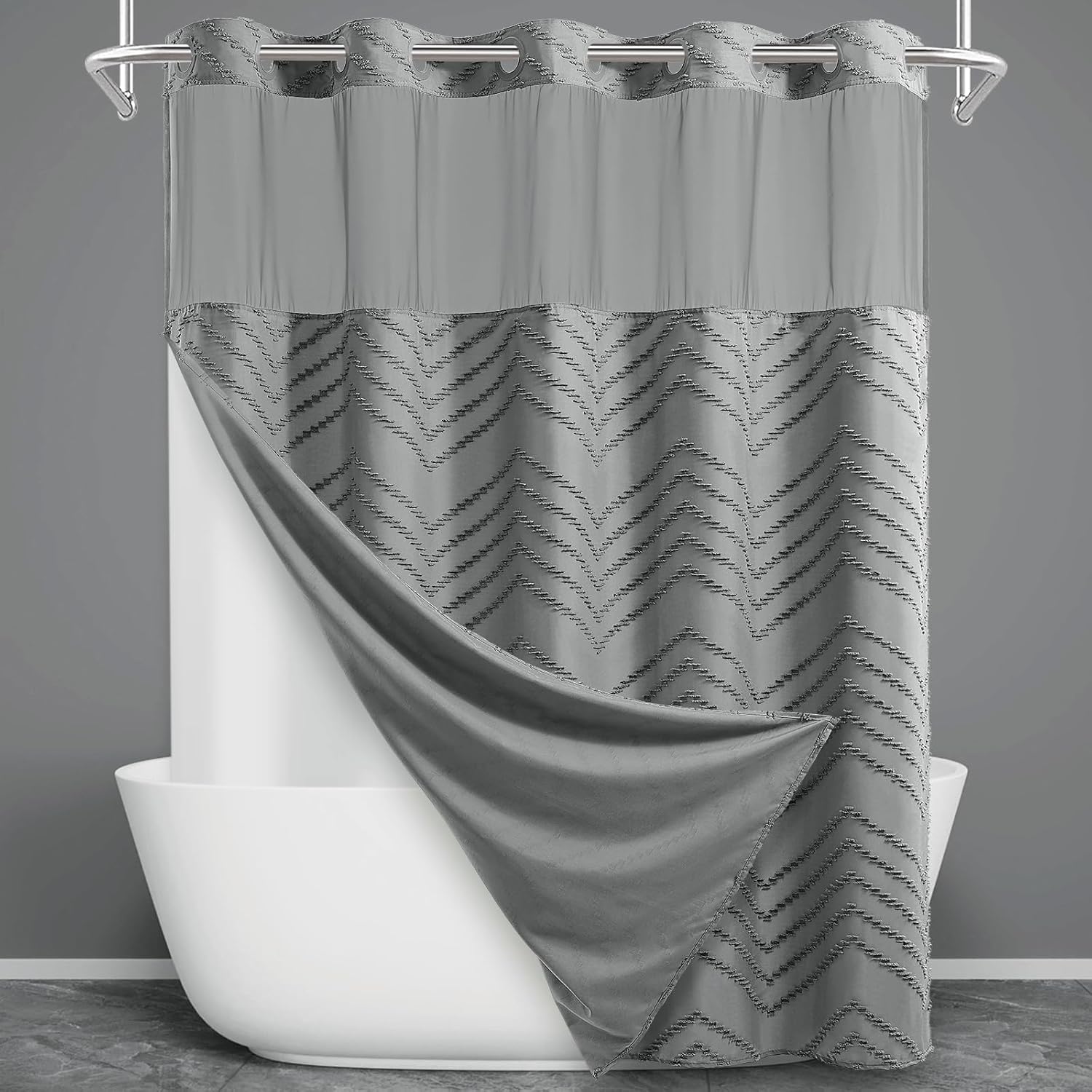 Extra Long No Hook Shower Curtain Set for Stylish Bathrooms