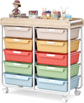 10 Drawers Rolling Cart with Wooden Tabletop - Spacious Craft