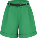 Women Bermuda Shorts High Waisted with Elastic Waist and Belt
