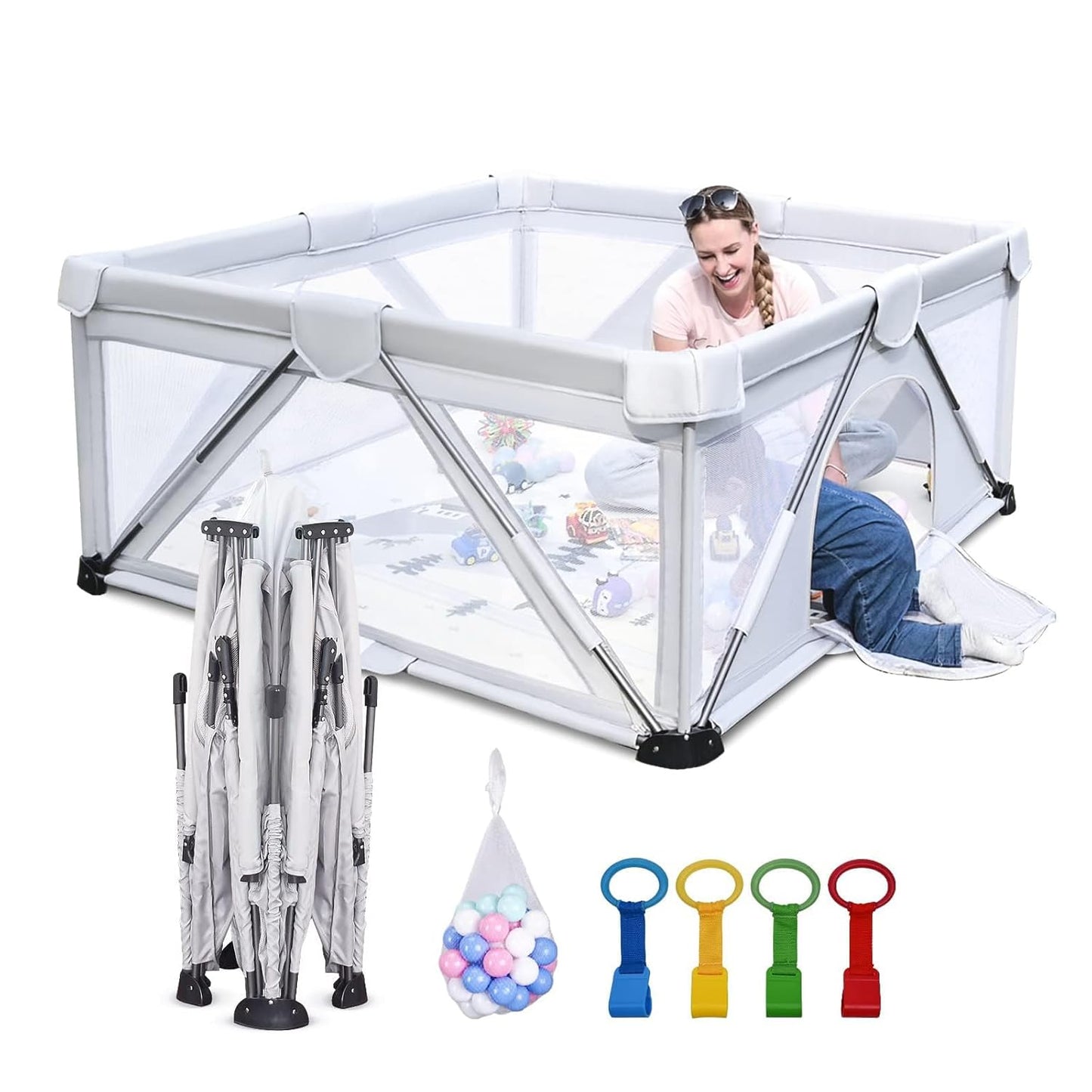 Baby Playpen Foldable by Heyo.Ja - Large Play Yard for Kids