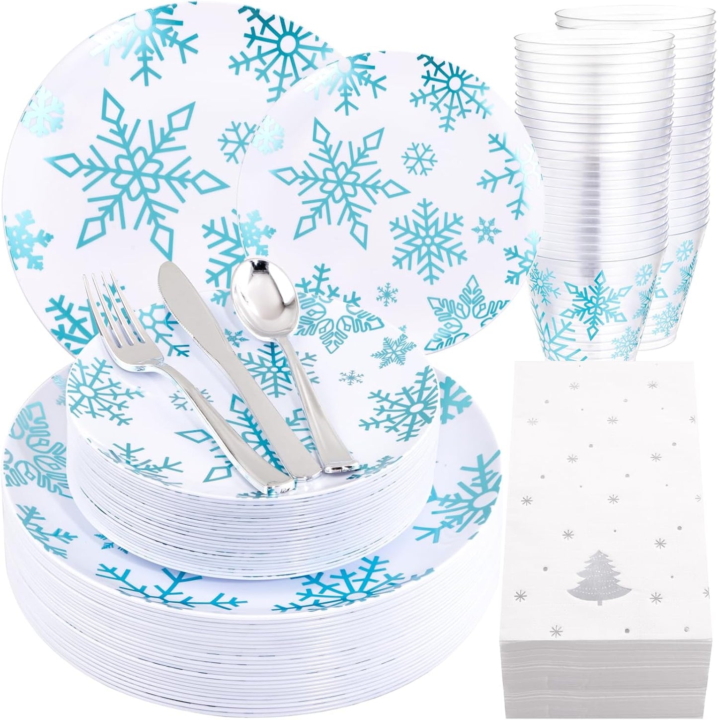 WDF 175Pcs Christmas Plates and Napkins Set for 25 Guests