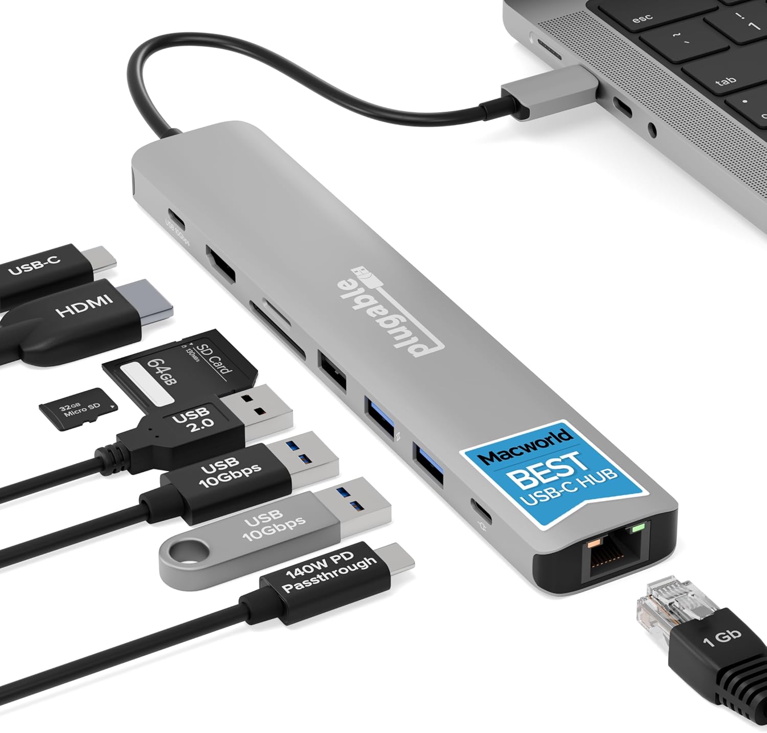Plugable USB C Hub Multiport Adapter: 9-in-1 with 140W PD