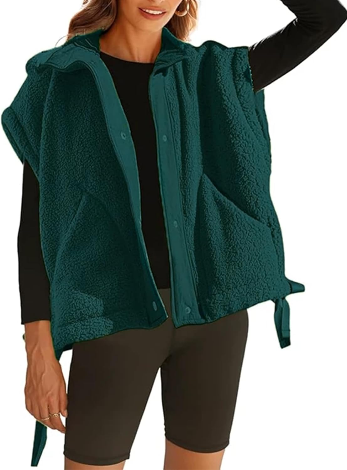 Sherpa Vest Women Oversized Fleece Jacket with Pockets