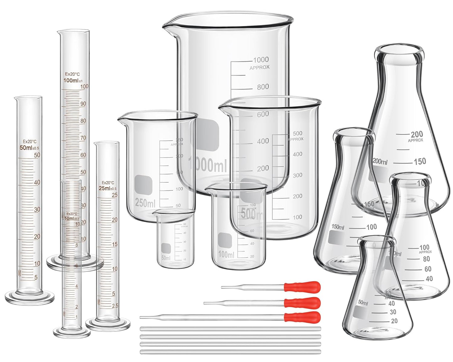 Complete 20 Pcs Lab Glassware Set for Chemistry Experiments