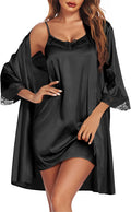 Satin Nightgown with Robe Set - Luxe Lace Cami Sleepwear