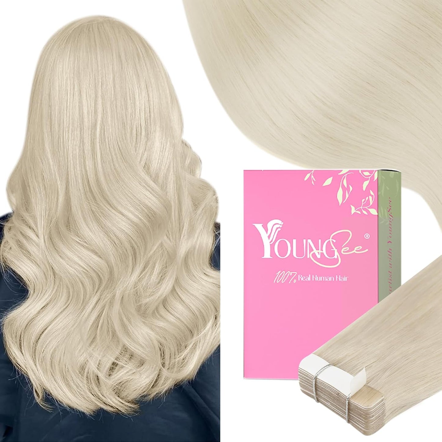 YoungSee Platinum Blonde Tape in Hair Extensions for Stunning Looks
