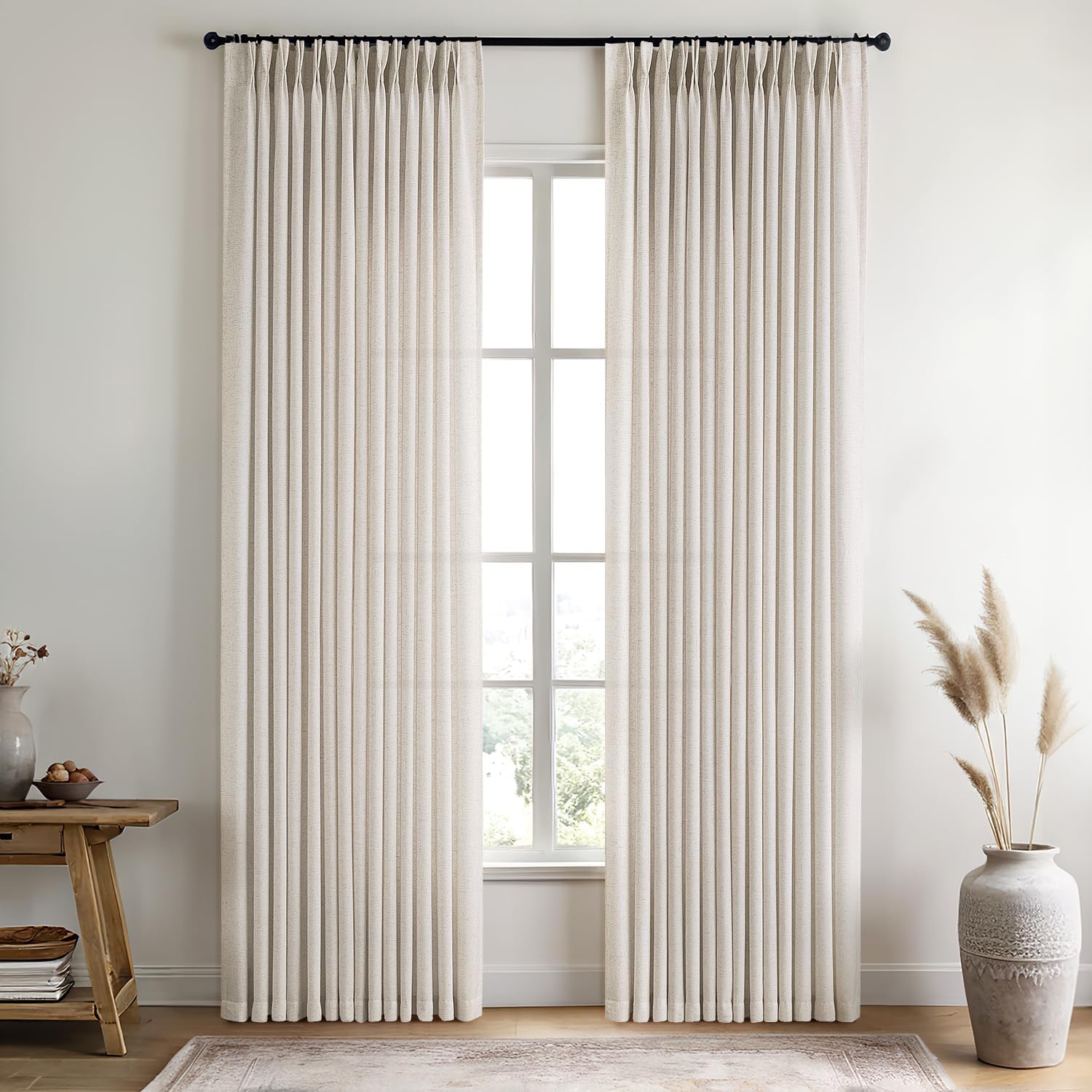Beige Pinch Pleated Linen Sheer Curtains for Elegant Spaces