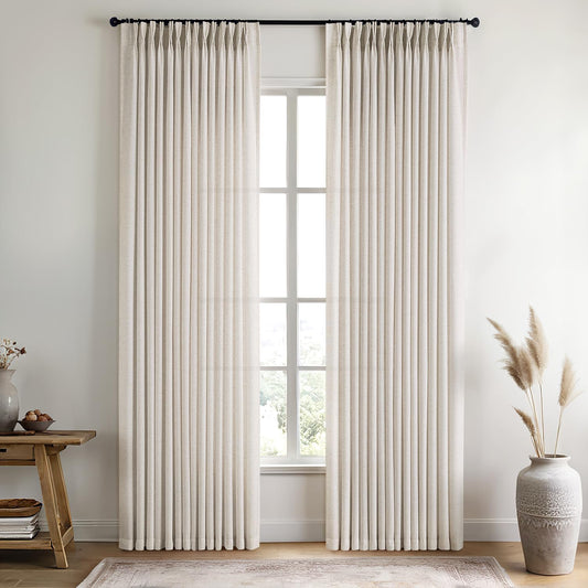 Beige Pinch Pleated Linen Sheer Curtains for Elegant Spaces
