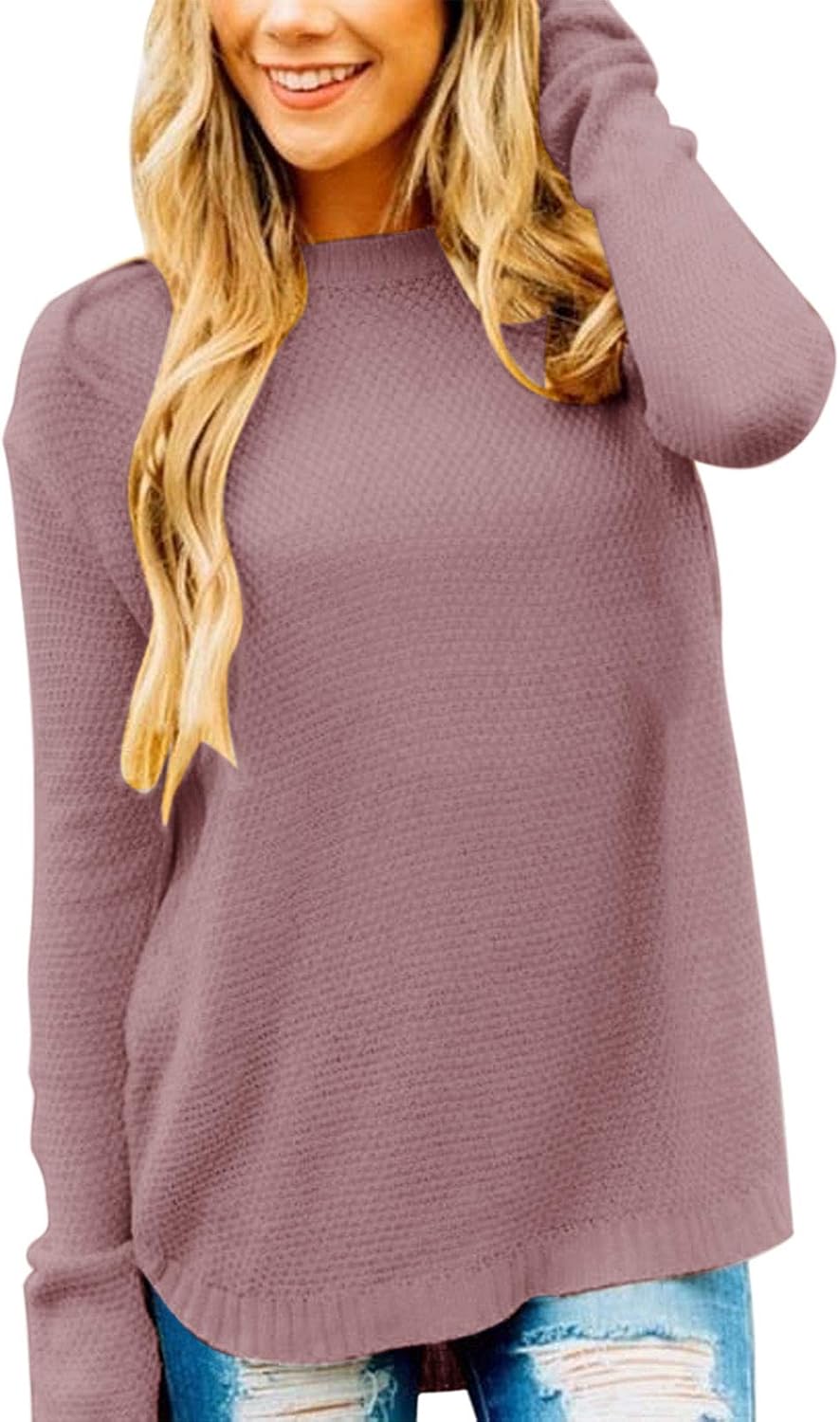 Oversized Crew Neck Knit Pullover Sweater for Women in Fall