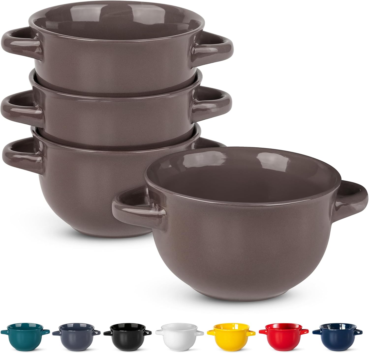 KooK French Onion Soup Bowls Set of 4, Oven Safe Ceramic Mugs