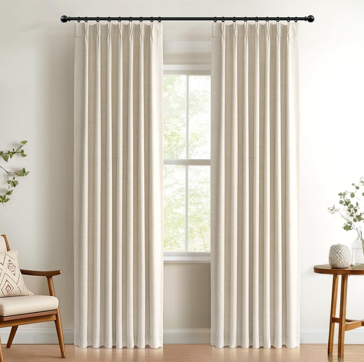100% Blackout Shield Polyester Pinch Pleated Curtains Set