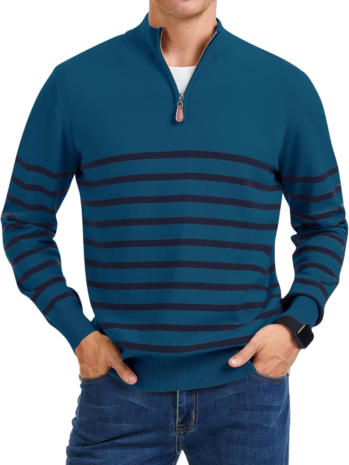 iWoo Quarter Zip Sweaters for Men - Stylish Mock Neck Pullover