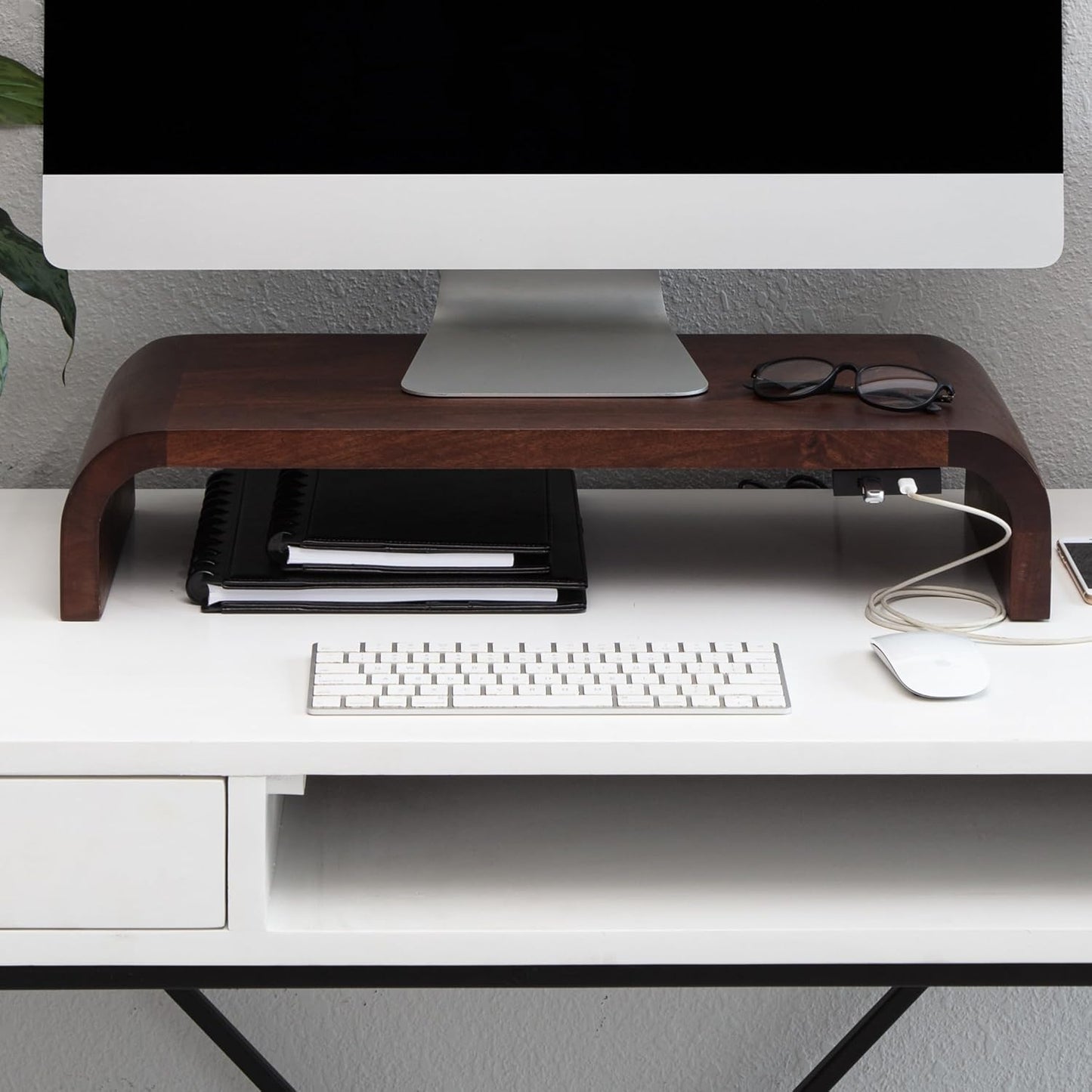 Ergonomic Wood Monitor Stand Riser for Desk and Workspace