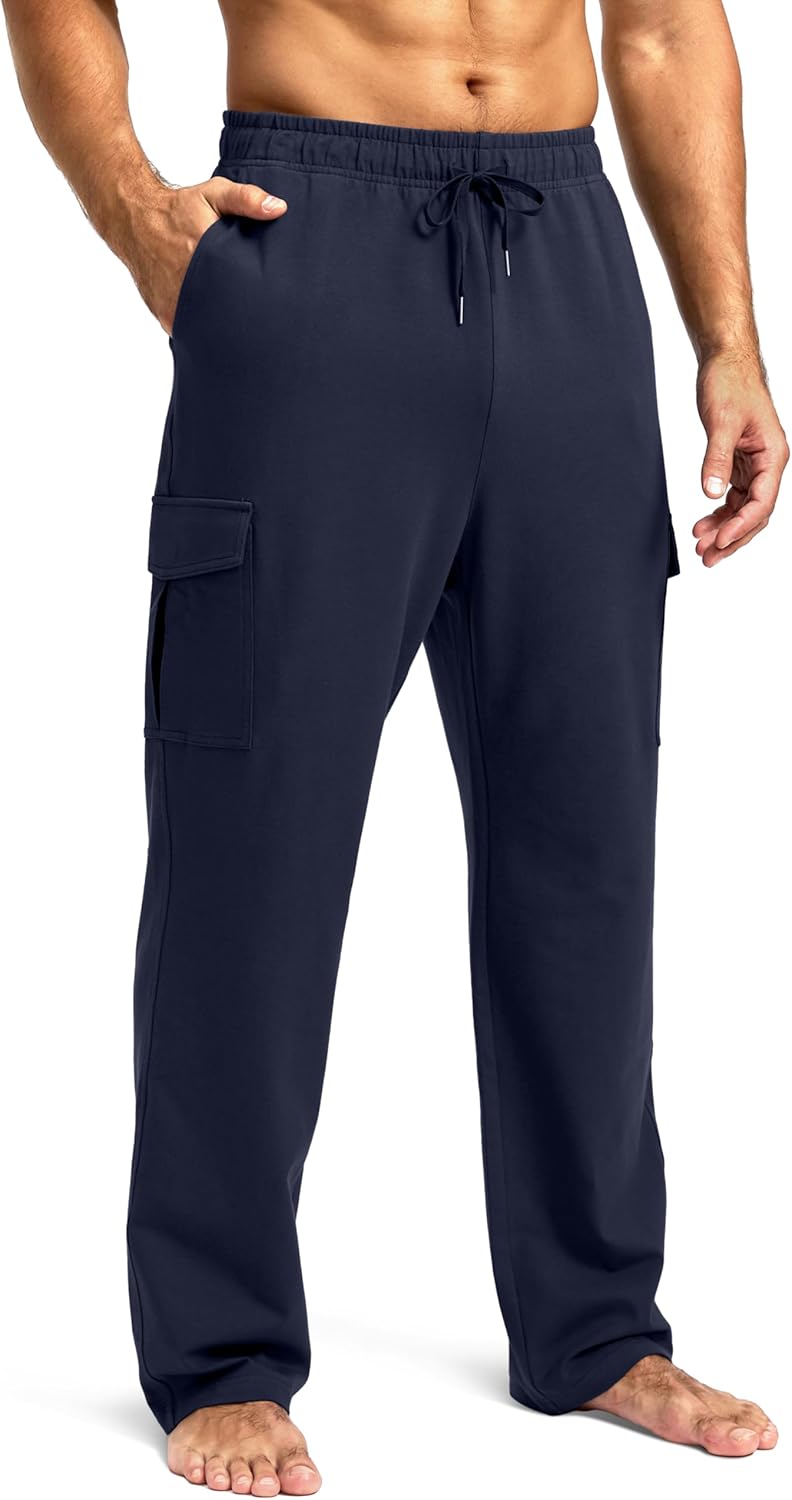 Pudolla Men's Cotton Sweatpants with Cargo Pockets for Comfort