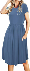 Womens Summer Pocket Knee Length Teacher Casual Dress - Knit Fit Flare