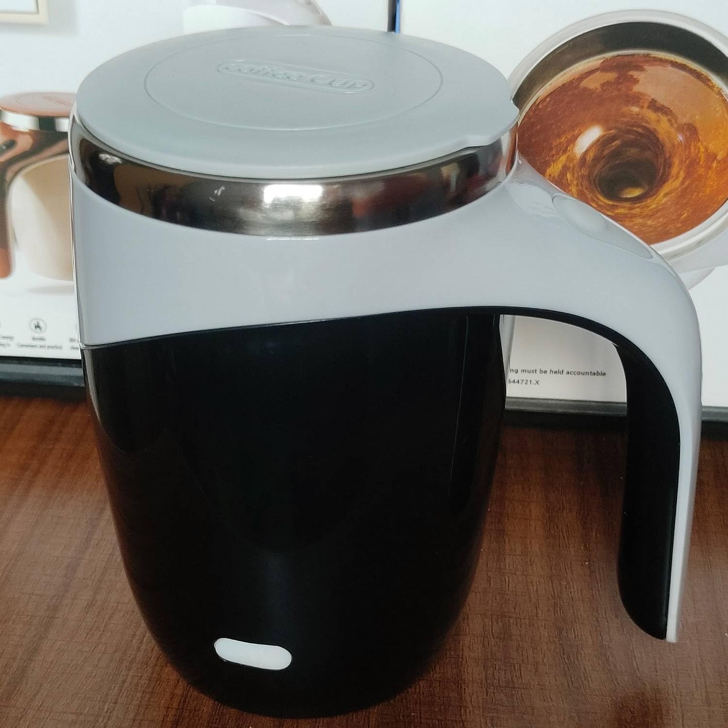 Self-Stirring Coffee Mug, Rechargeable, Stainless Steel, Grey - Huedimboene