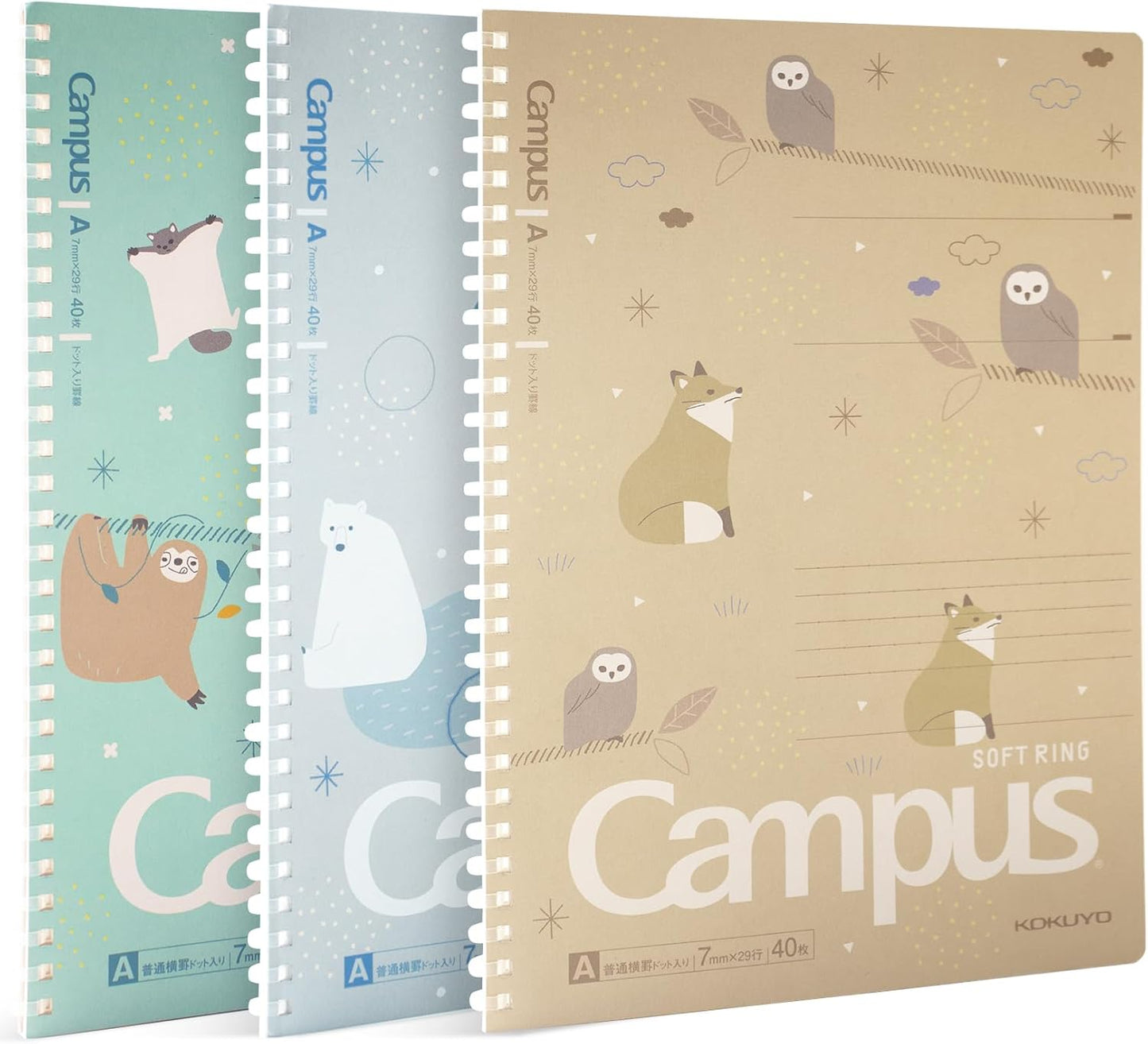 KOKUYO 3 Pack B5 Dotted Ring Notebooks, Cute Animals, College Office Note-Taking