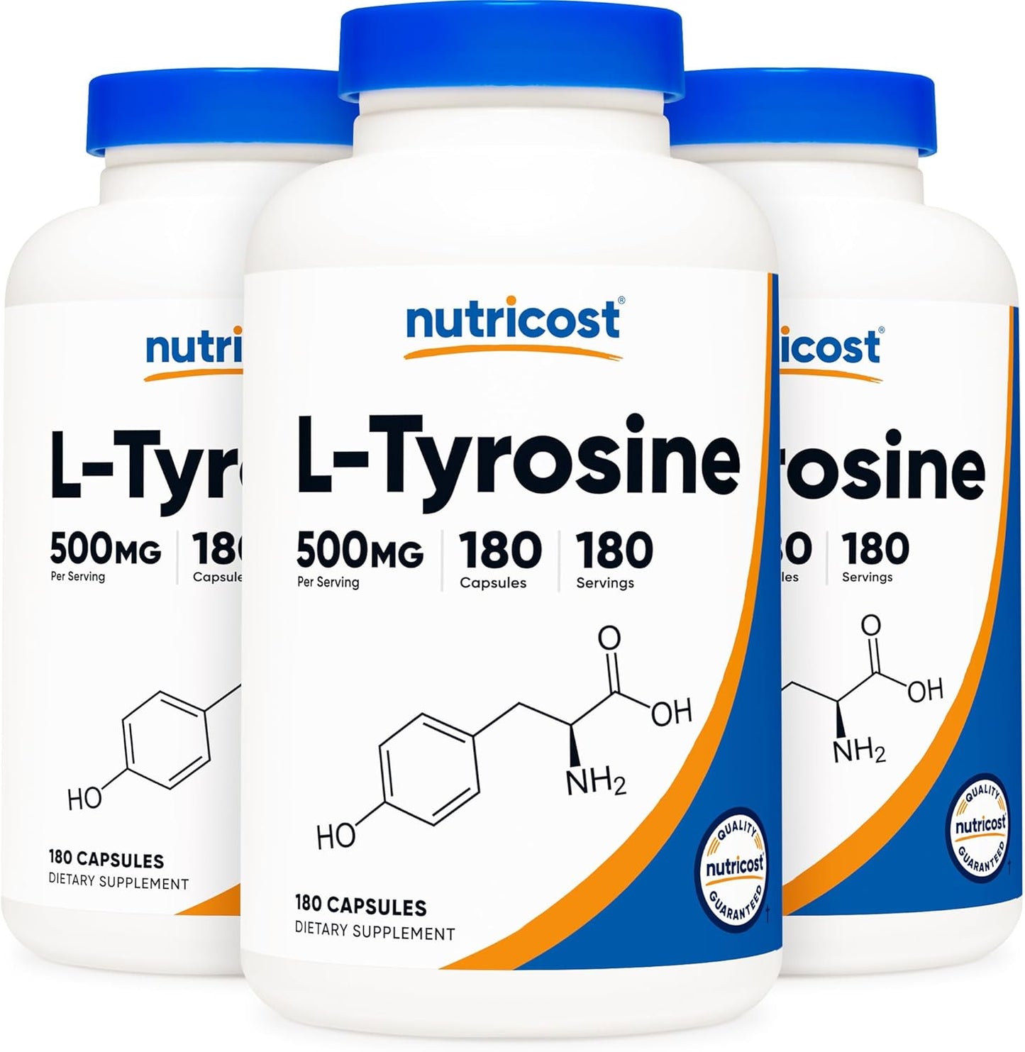 Nutricost L-Tyrosine 500mg Capsules - 180 Count Bottles