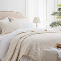 Queen Leaf Embroidered Quilt Set Beige - Lightweight Reversible