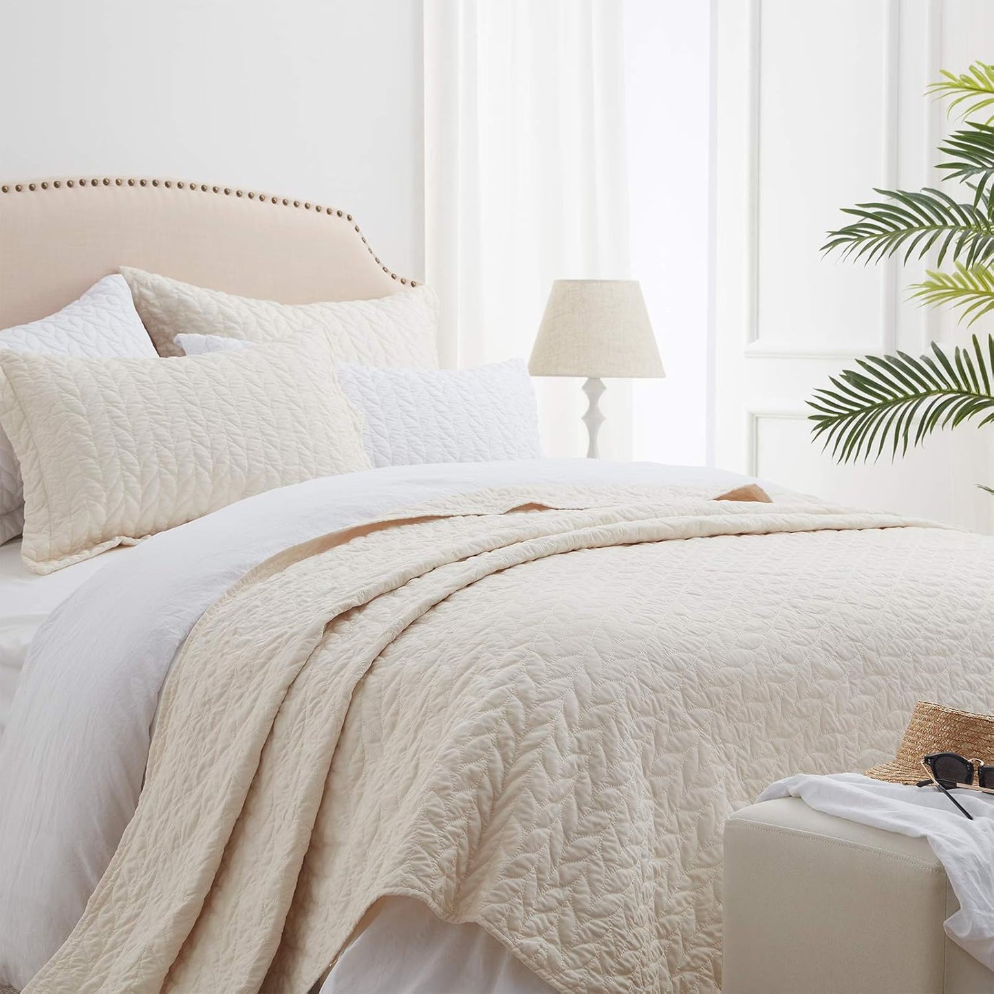 SunStyle Home Quilt Set Queen Beige Lightweight Bedspread