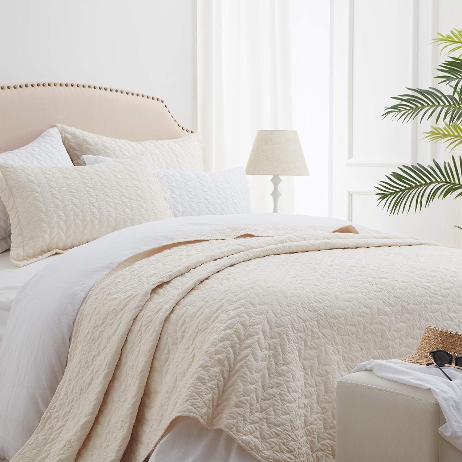 SunStyle Home Quilt Set Queen Beige Lightweight Bedspread