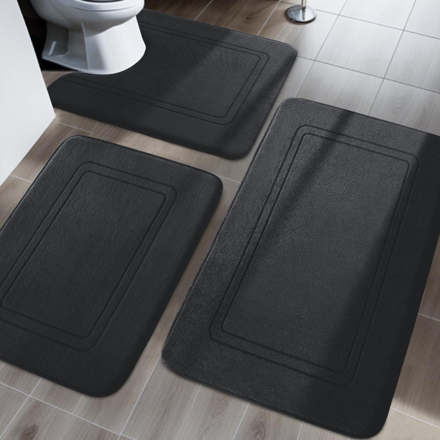 YIHOUSE Memory Foam Bath Mat Set - Soft Non Slip Bathroom Rugs
