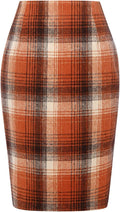 Plaid Skirts for Women Fall Winter Knee Length Pencil Wool Skirt