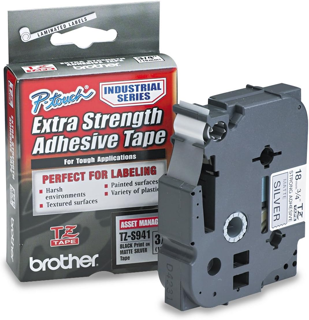 Brother P-Touch Extra Strength Adhesive Tape - Black on Silver