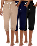 Women's Capri Sweatpants Joggers 3-Pack - High Waisted Cropped Fit